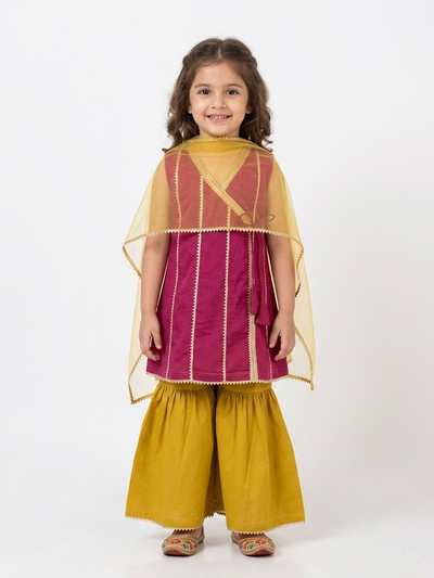 Sunshine Wrap Pink & Yellow Kids' Angrakha Sharara Set