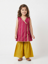 Sunshine Wrap Pink & Yellow Kids' Angrakha Sharara Set