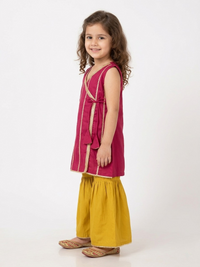 Sunshine Wrap Pink & Yellow Kids' Angrakha Sharara Set