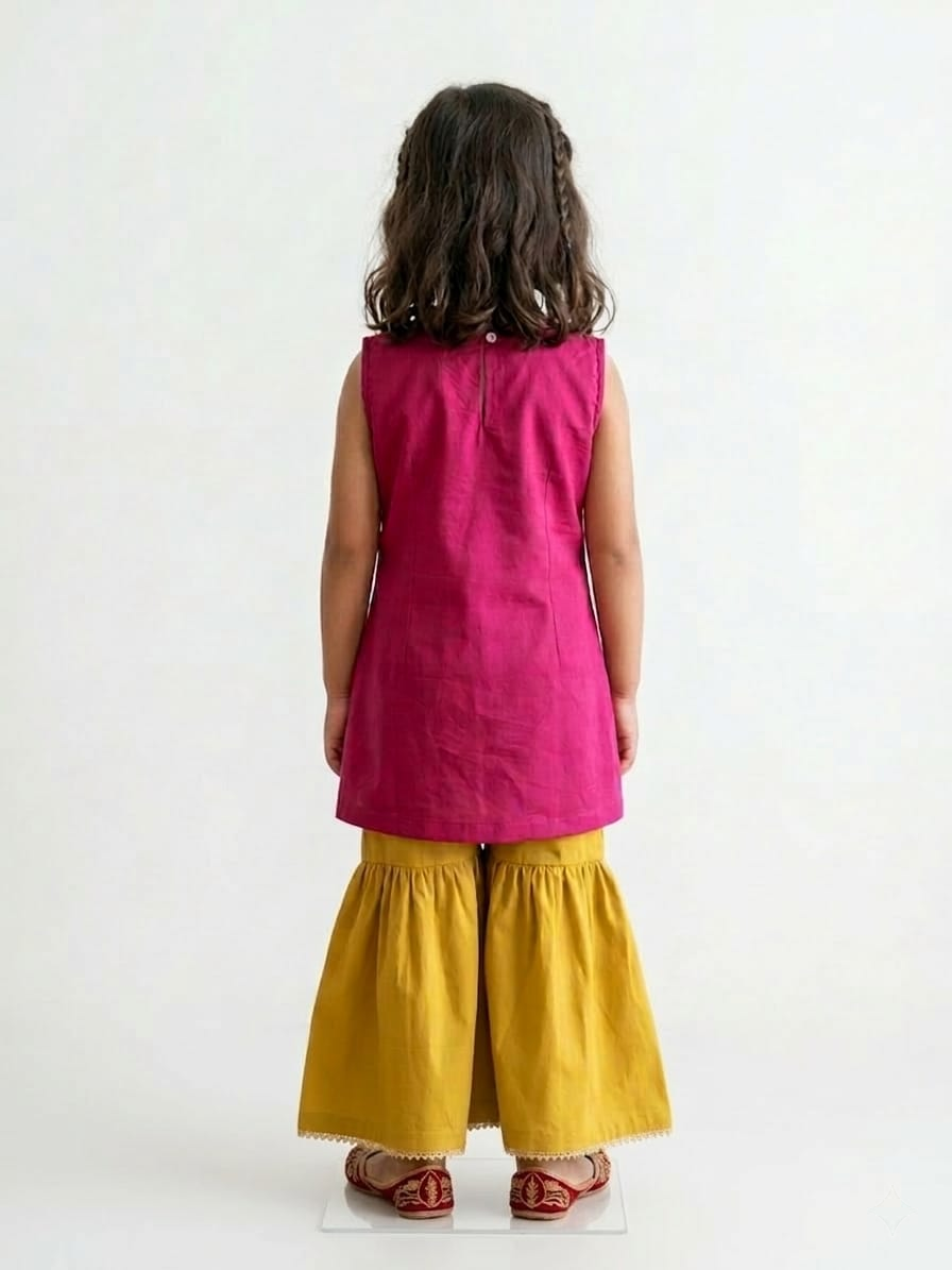 Sunshine Wrap Pink & Yellow Kids' Angrakha Sharara Set