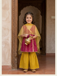 Sunshine Wrap Pink & Yellow Kids' Angrakha Sharara Set