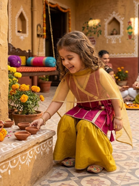 Sunshine Wrap Pink & Yellow Kids' Angrakha Sharara Set