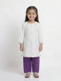 Silver Lines Cream & Purple Kids' Kurta Set