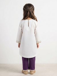 Silver Lines Cream & Purple Kids' Kurta Set
