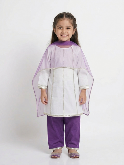 Silver Lines Cream & Purple Kids' Kurta Set
