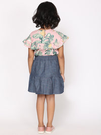 Larissa Pink Top & Denim Skirt Set