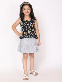 Poppy Black Ruffle Top & Grey Skirt Set