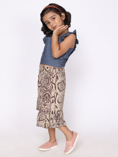 Chloe Denim Top & Snake Print Skirt Set