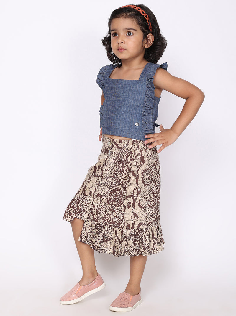 Chloe Denim Top & Snake Print Skirt Set