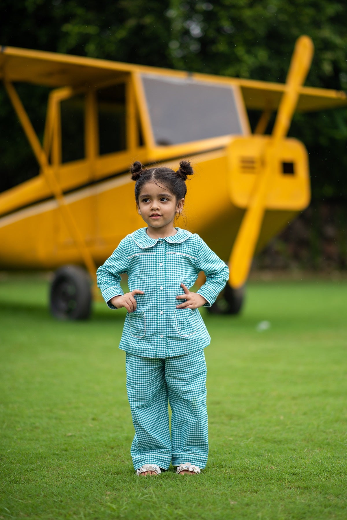 Green Gingham Check Night Suit Baby Girl Night Suit White Dahlia