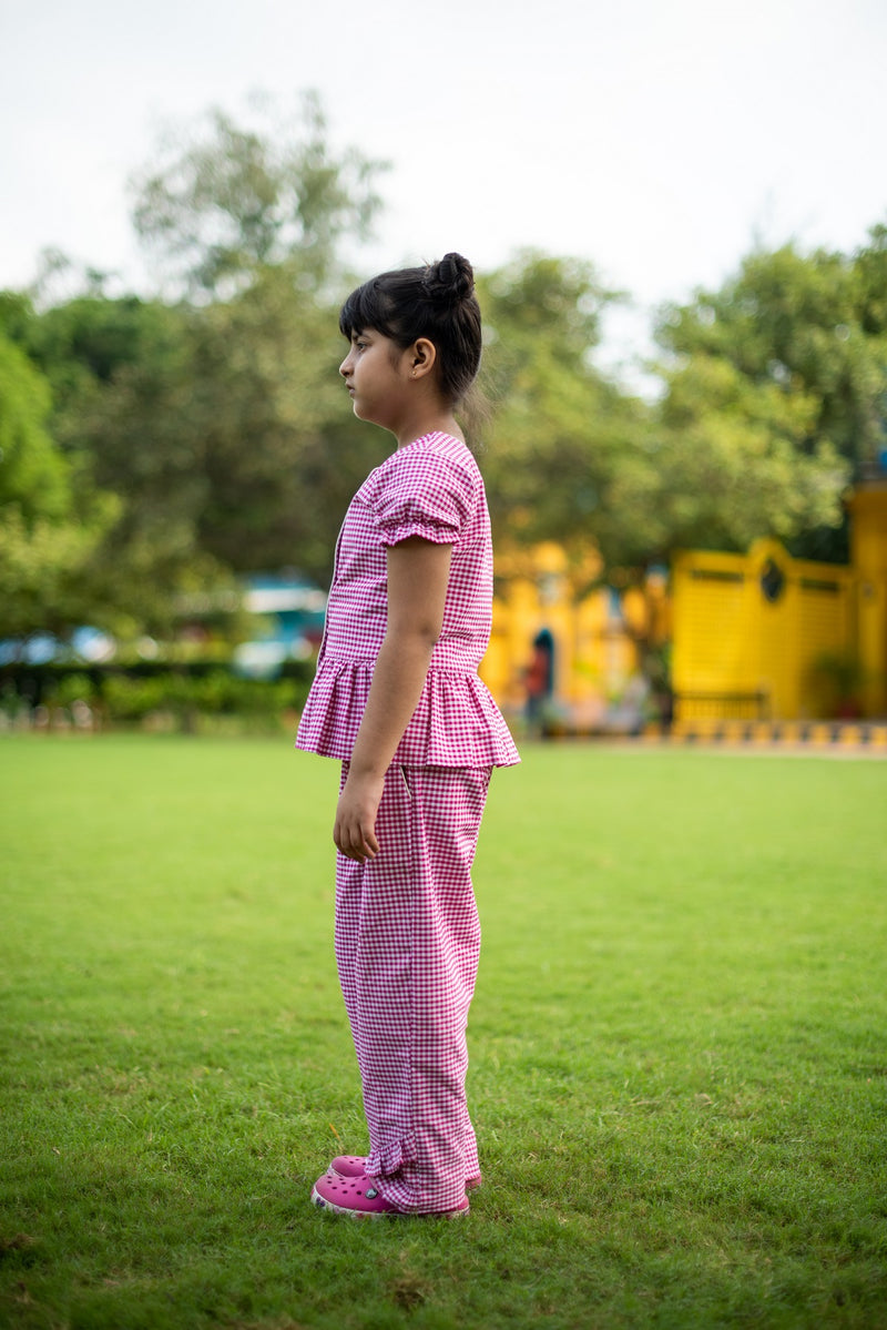 Pink Gingham Check Night Suit